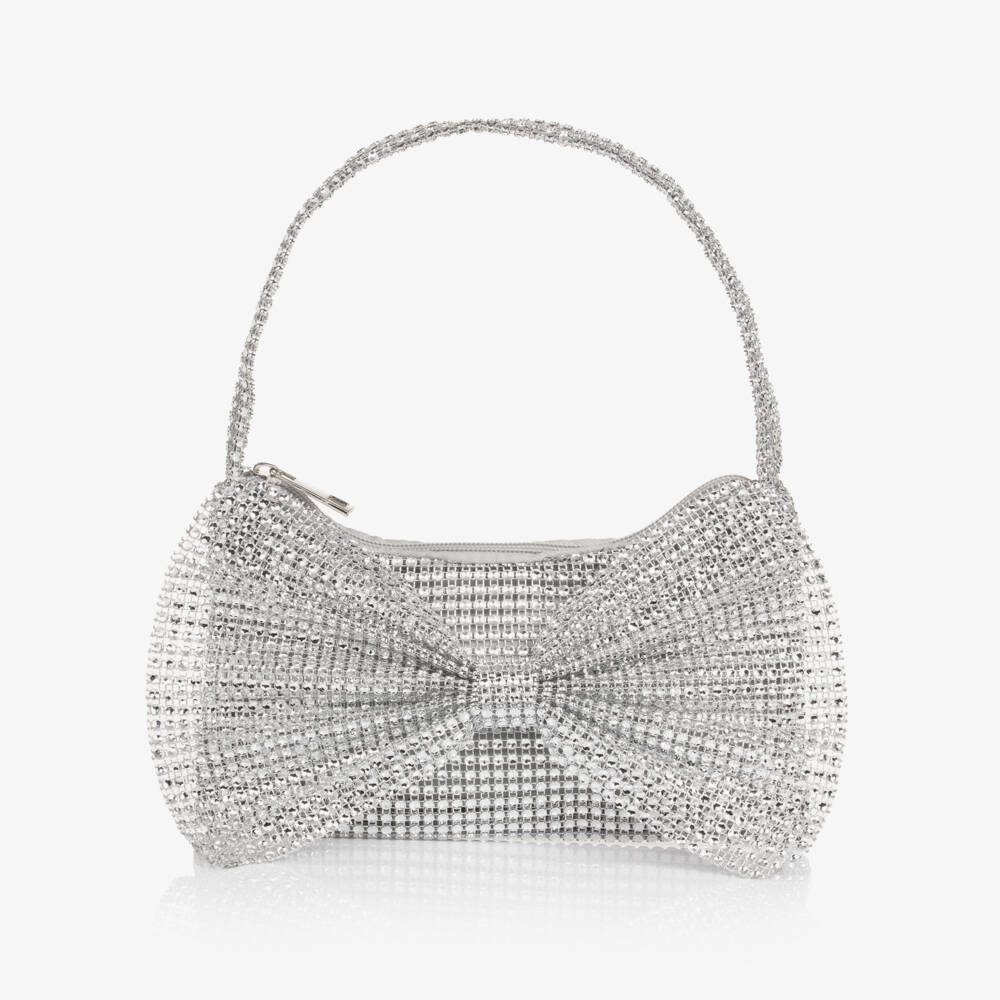 Graci-Girls Silver Mesh Handbag with Bow (22cm) | Childrensalon