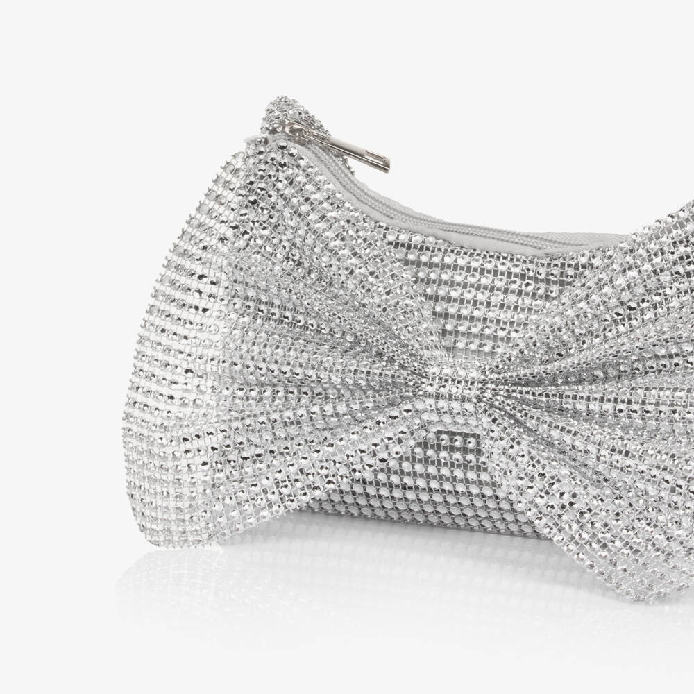 Graci-Girls Silver Mesh Handbag with Bow (22cm) | Childrensalon
