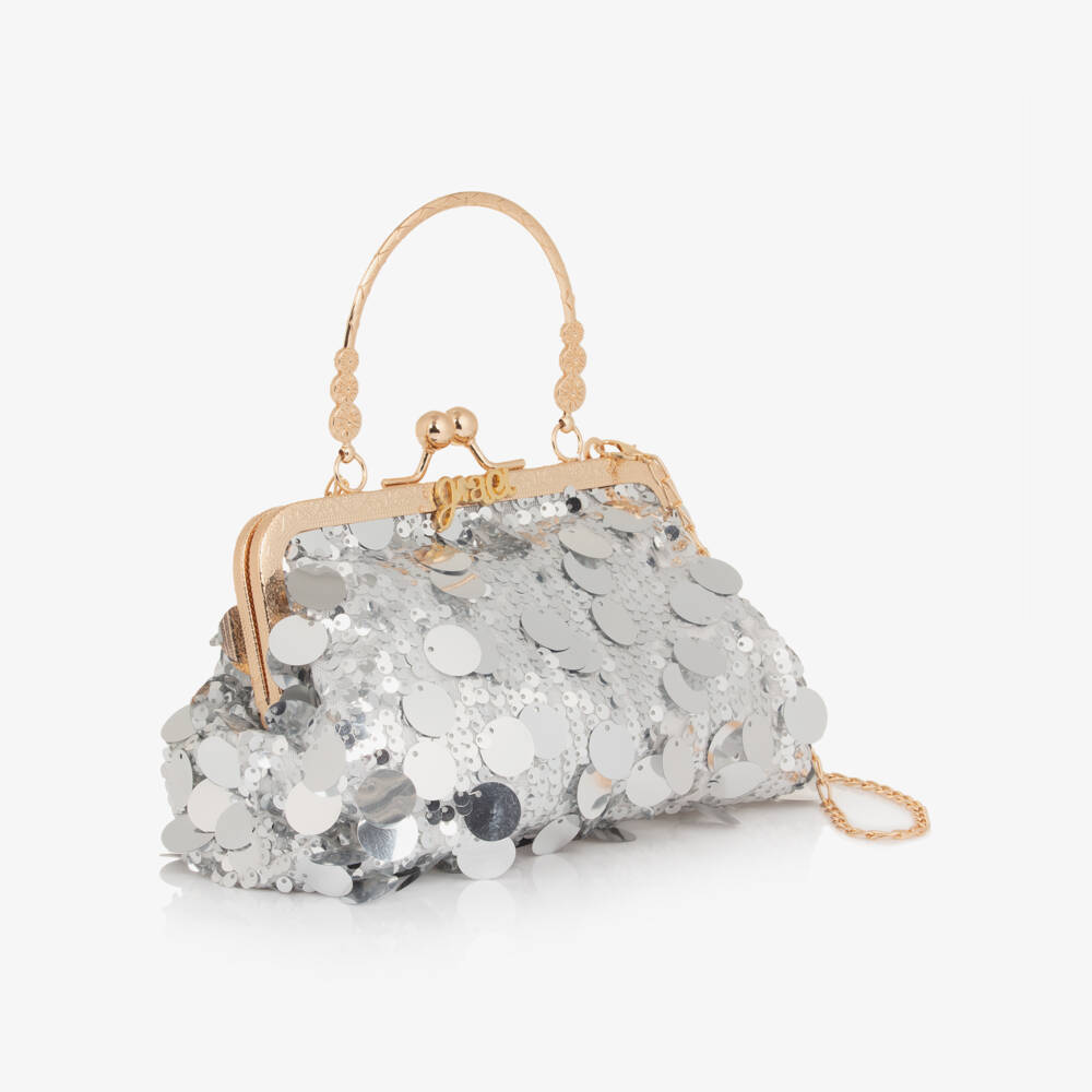 Graci-Girls Silver Sequin Handbag (21cm) | Childrensalon