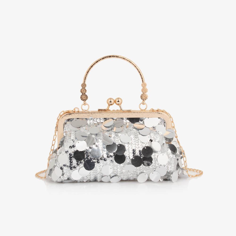 Graci-Girls Silver Sequin Handbag (21cm) | Childrensalon