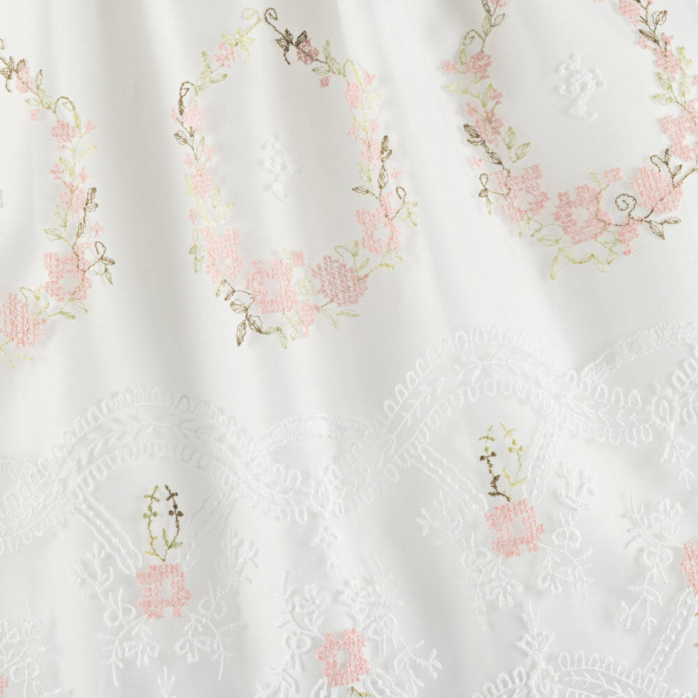 Graci-Girls White & Pink Floral Embroidered Tulle Dress | Childrensalon