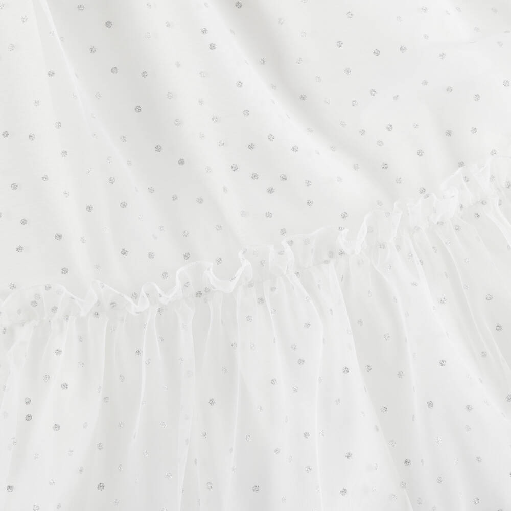 Graci-Girls White Tulle Dress with Silver Glitter Polka Dots | Childrensalon