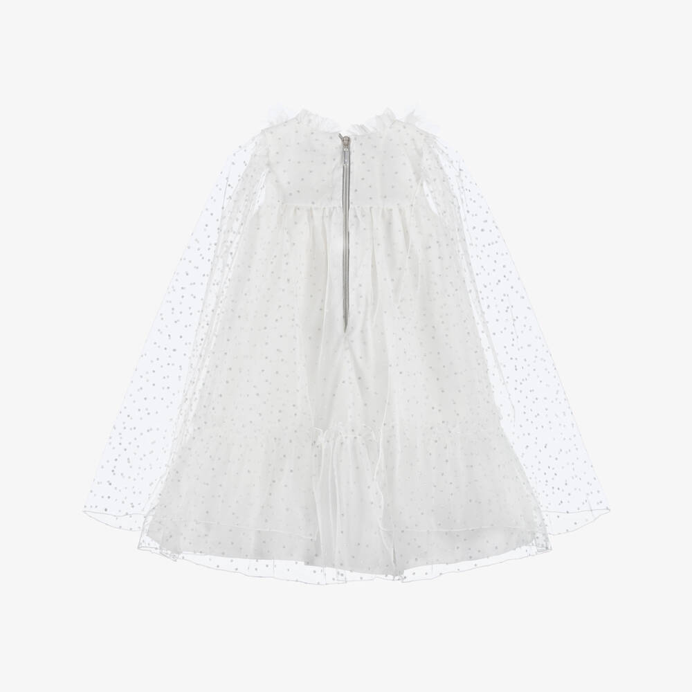 Graci-Girls White Tulle Dress with Silver Glitter Polka Dots | Childrensalon
