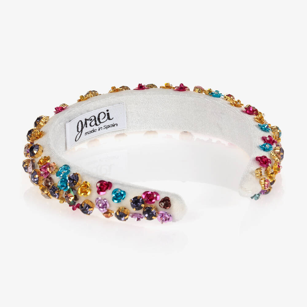 Graci-Girls White Velvet & Crystal Hairband | Childrensalon