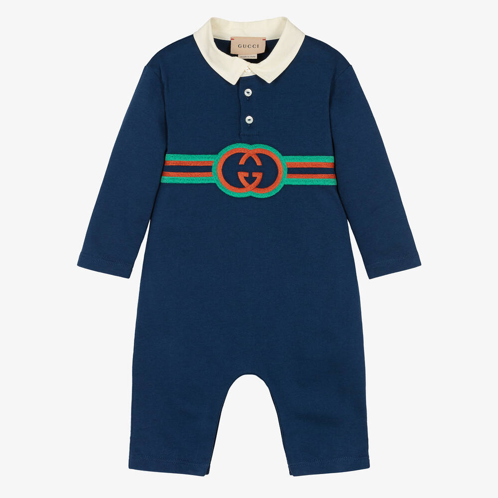 gucci logo infant gucci clothes Baby Boys Blue Interlocking G Romper