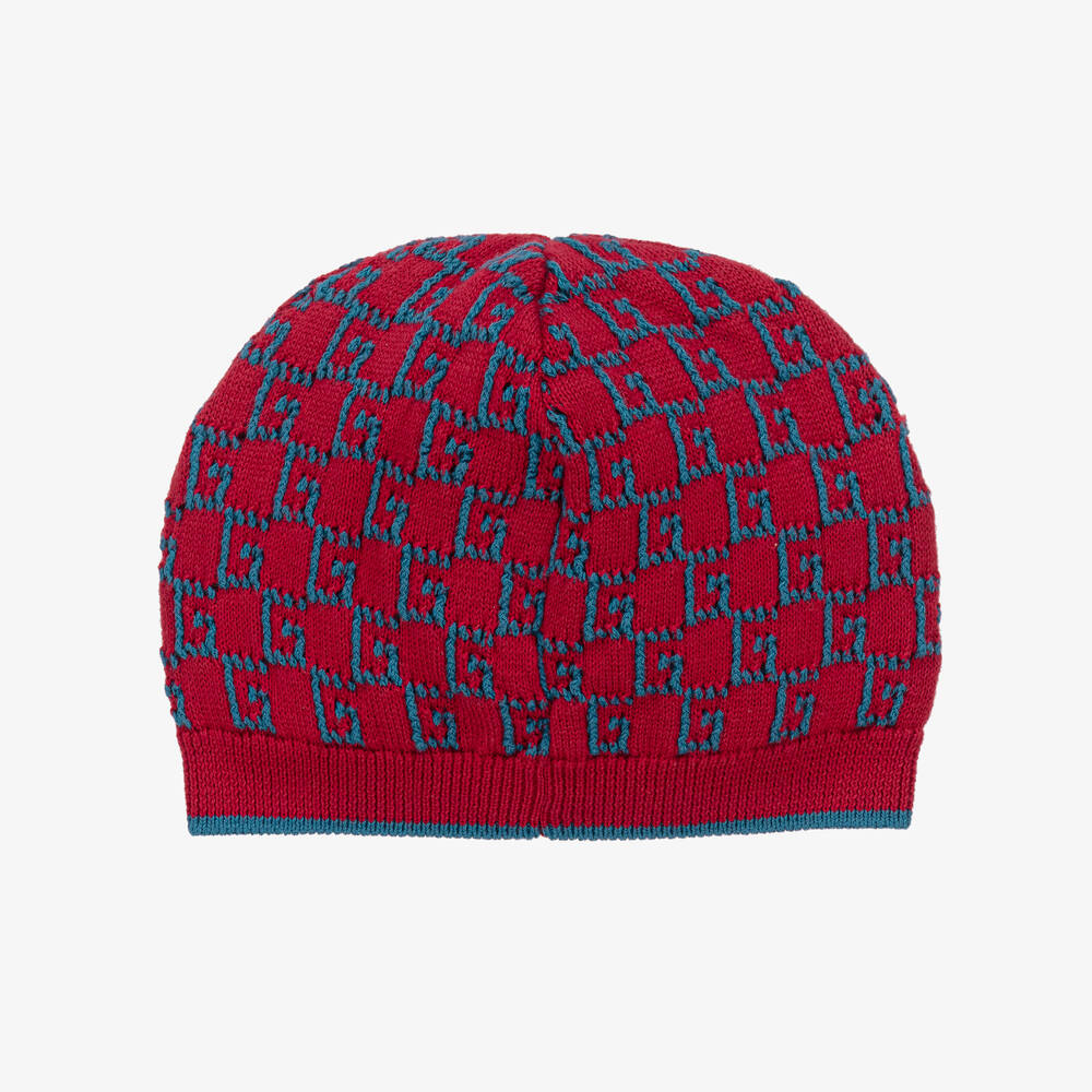 Gucci-Красная вязаная шапка-бини с принтом G | Childrensalon