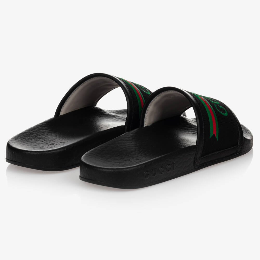 Gucci-Black Logo Sliders With Vintage Logo | Childrensalon