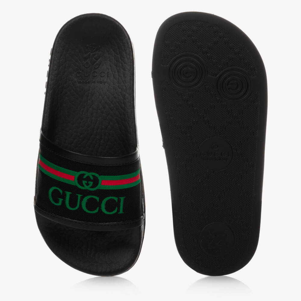 Gucci-Black Logo Sliders With Vintage Logo | Childrensalon
