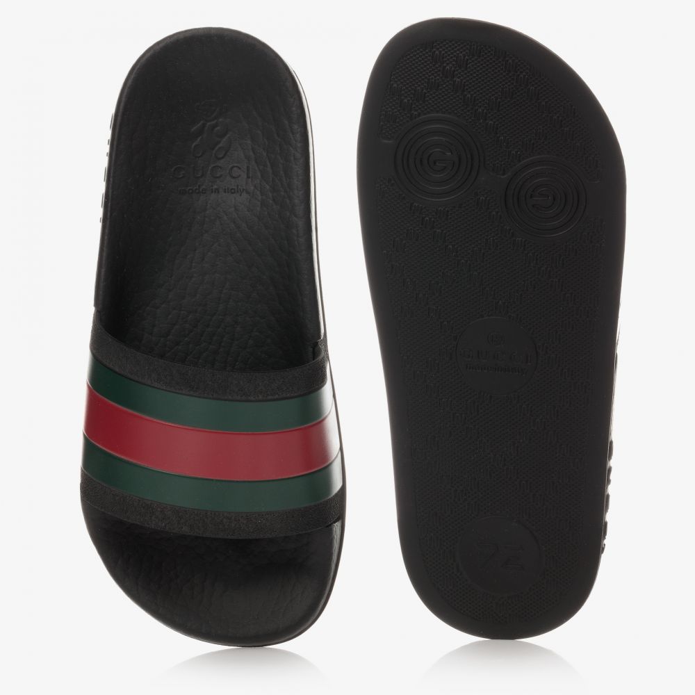 Gucci-Black Rubber Web Sliders | Childrensalon