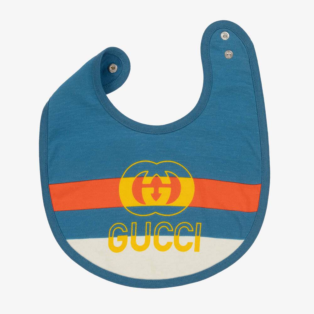 Gucci-Blue Cotton Interlocking G  Bib  | Childrensalon