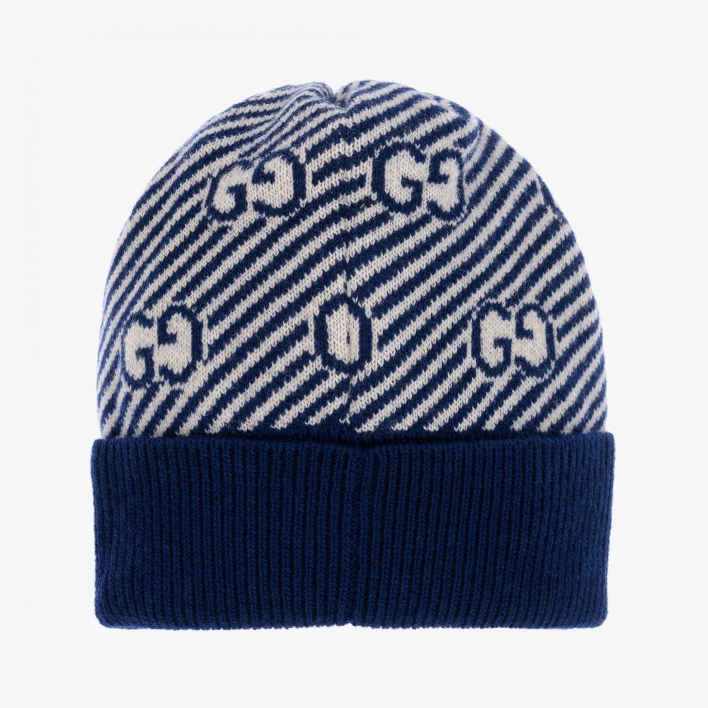 Gucci-Blue & Ivory GG Wool Baby Hat | Childrensalon