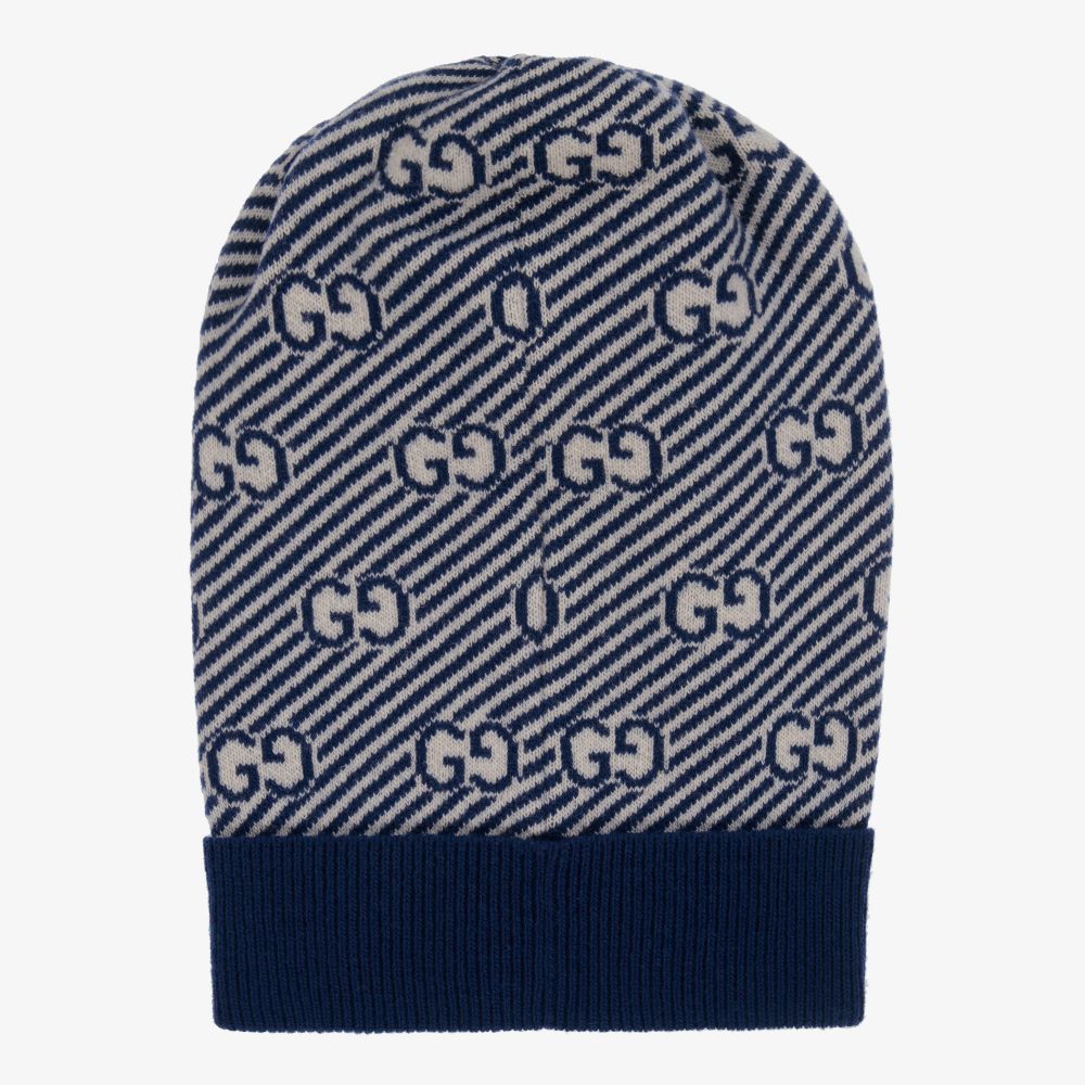 Gucci-قبعة صوف محبوك لون كحلي وعاجي | Childrensalon