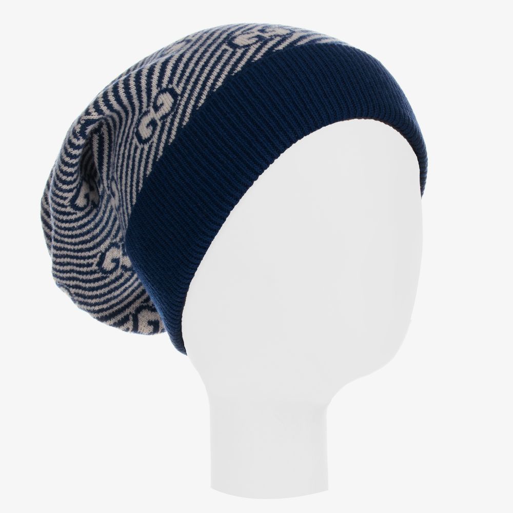 Gucci-قبعة صوف محبوك لون كحلي وعاجي | Childrensalon