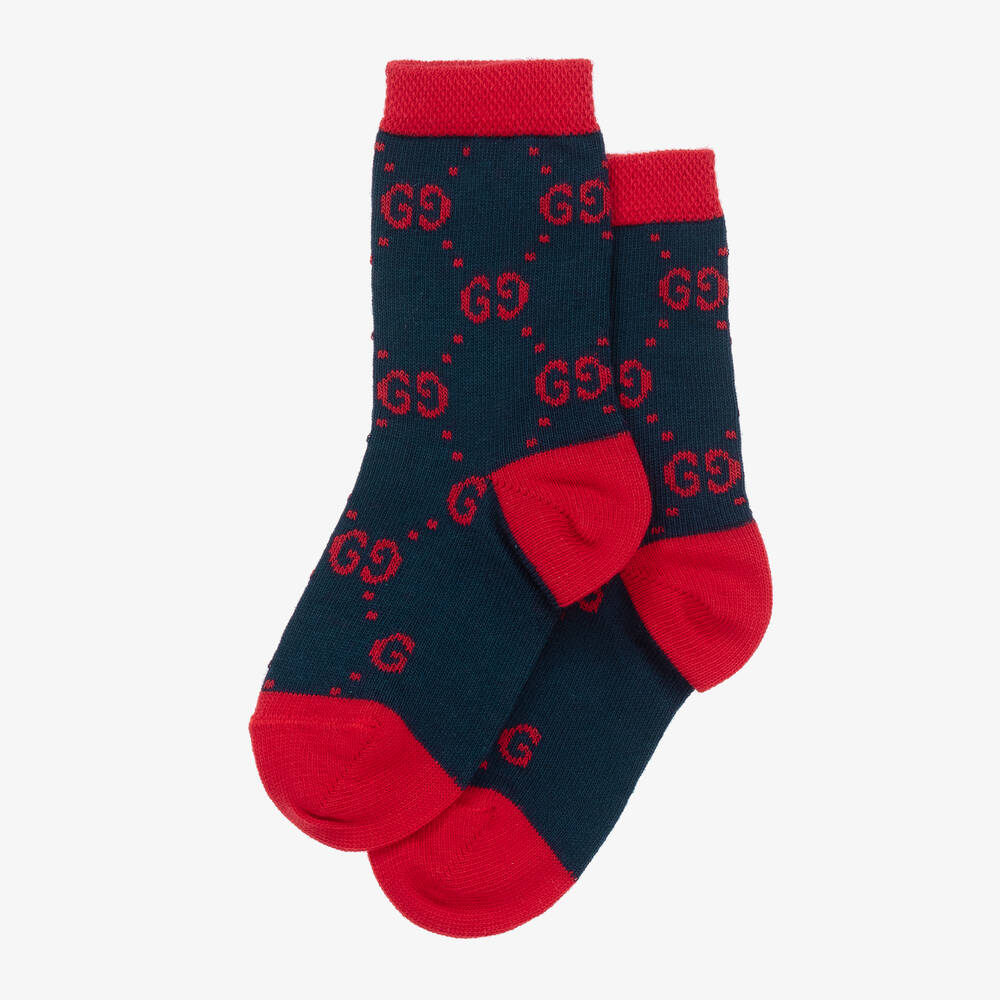 Gucci-Blue & Red Cotton GG Socks | Childrensalon