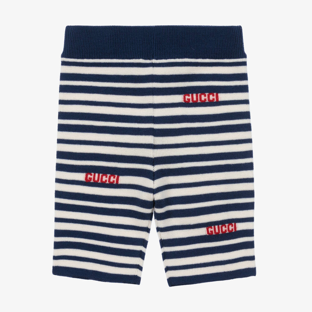 Gucci-Blue Stripe Knitted Wool Baby Shorts | Childrensalon