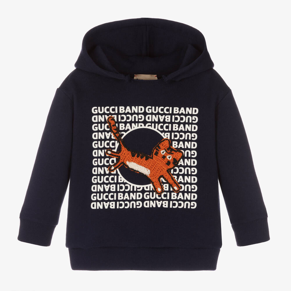 Gucci - Boys Blue Cat Logo Hoodie | Childrensalon