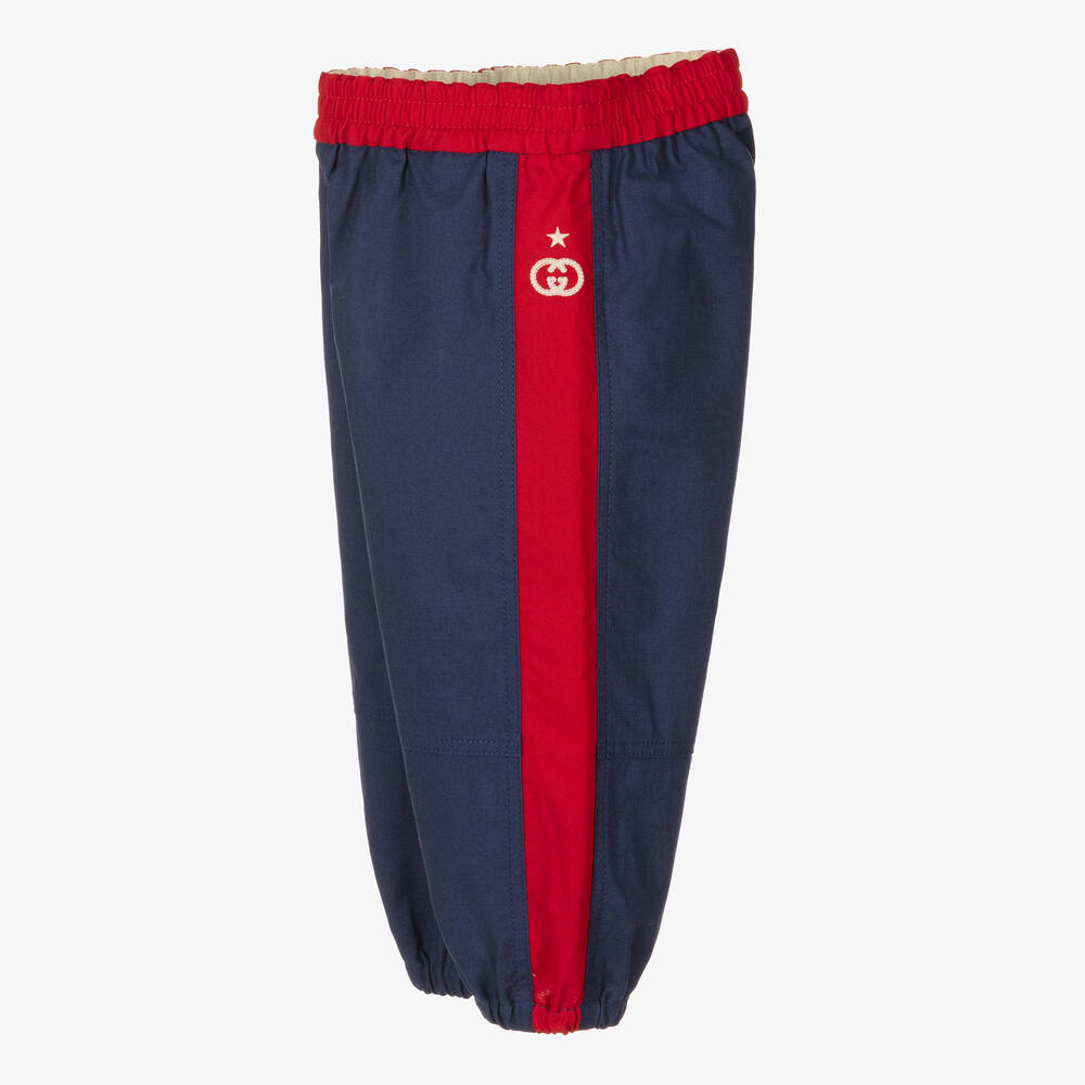 Gucci-Boys Blue & Red Interlocking G Joggers | Childrensalon