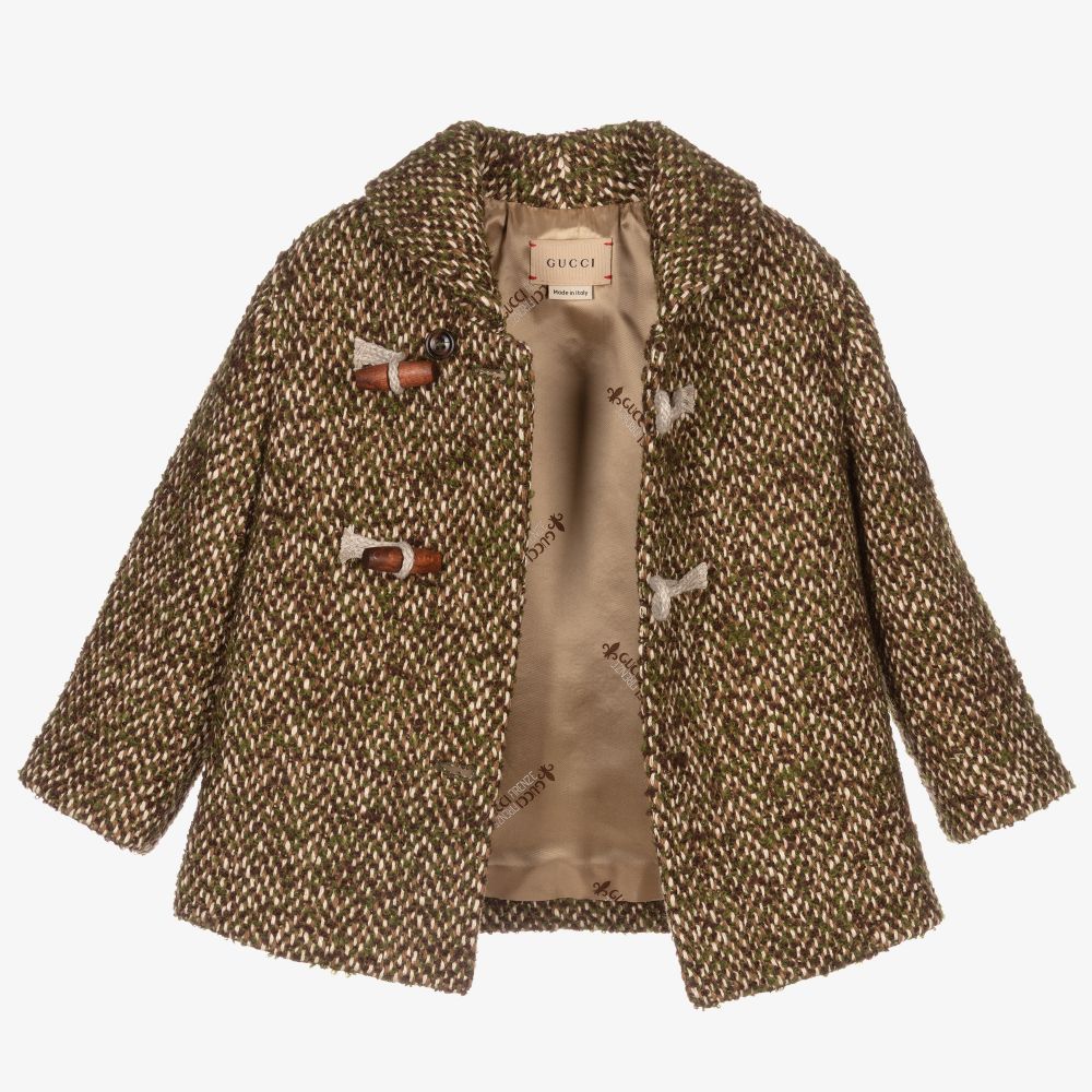 Gucci-Boys Brown & Green Wool Coat | Childrensalon