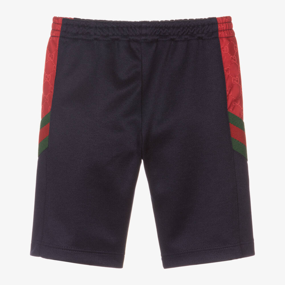 Gucci-Boys Navy Blue & Red GG Logo Piqué Shorts | Childrensalon
