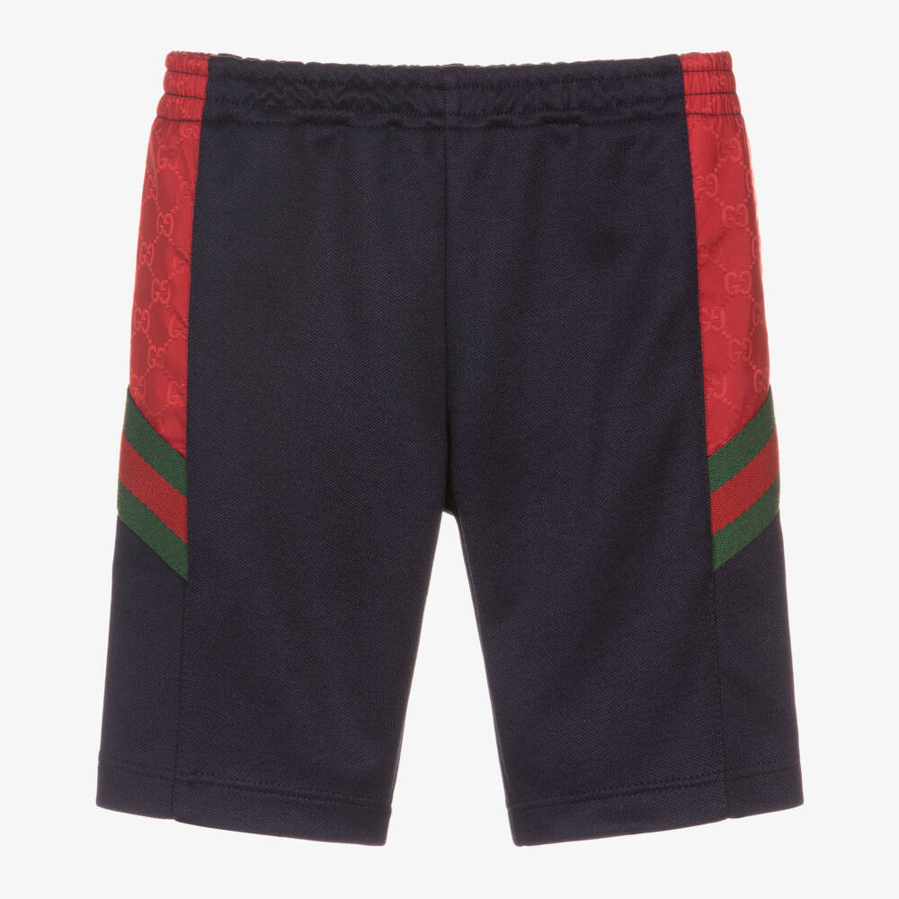 Gucci-Boys Navy Blue & Red GG Logo Piqué Shorts | Childrensalon