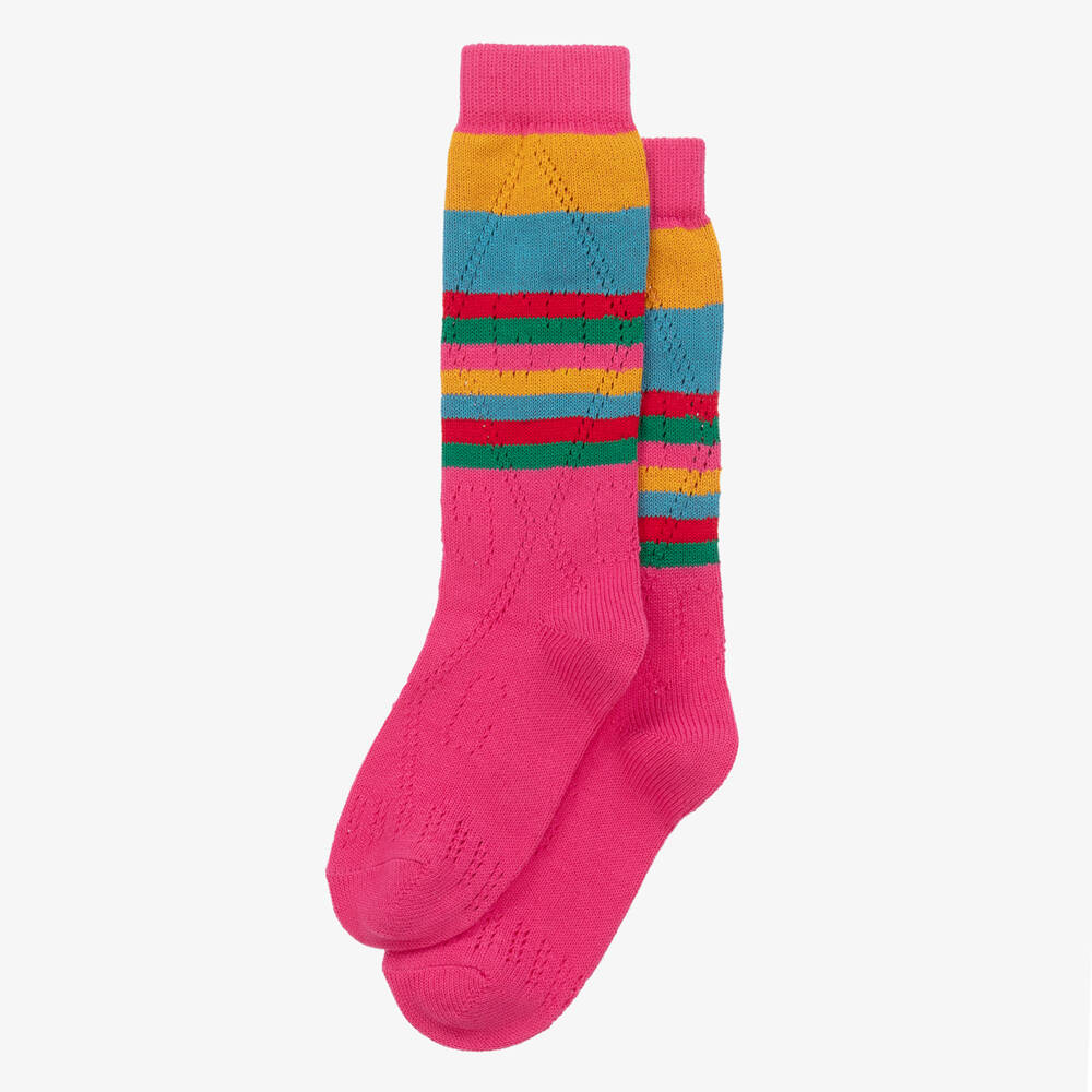 Gucci-جوارب قطن محبوك لون بطبعة ملونة للبنات | Childrensalon