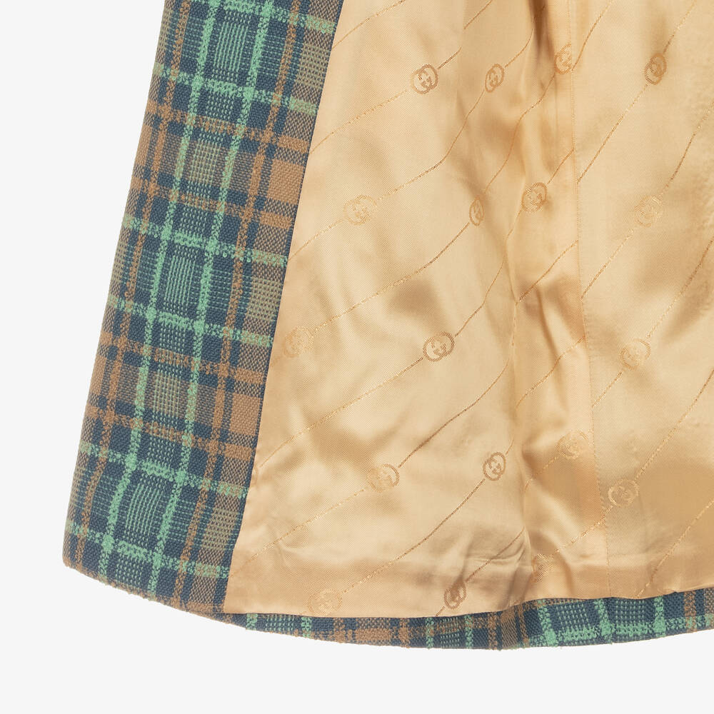 Gucci-Коричнево-голубое шерстяное пальто в клетку | Childrensalon