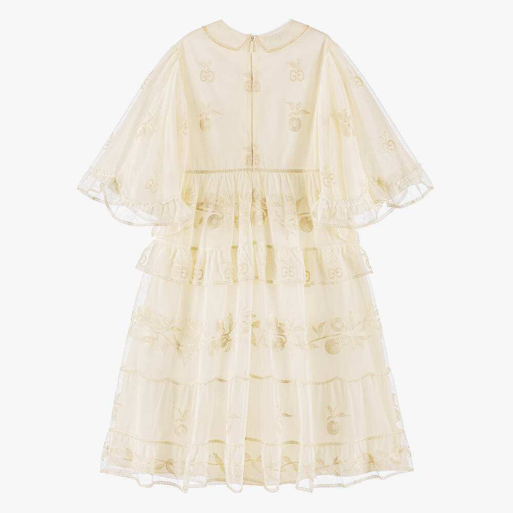 Gucci-Girls Ivory Cotton Tulle GG Dress | Childrensalon