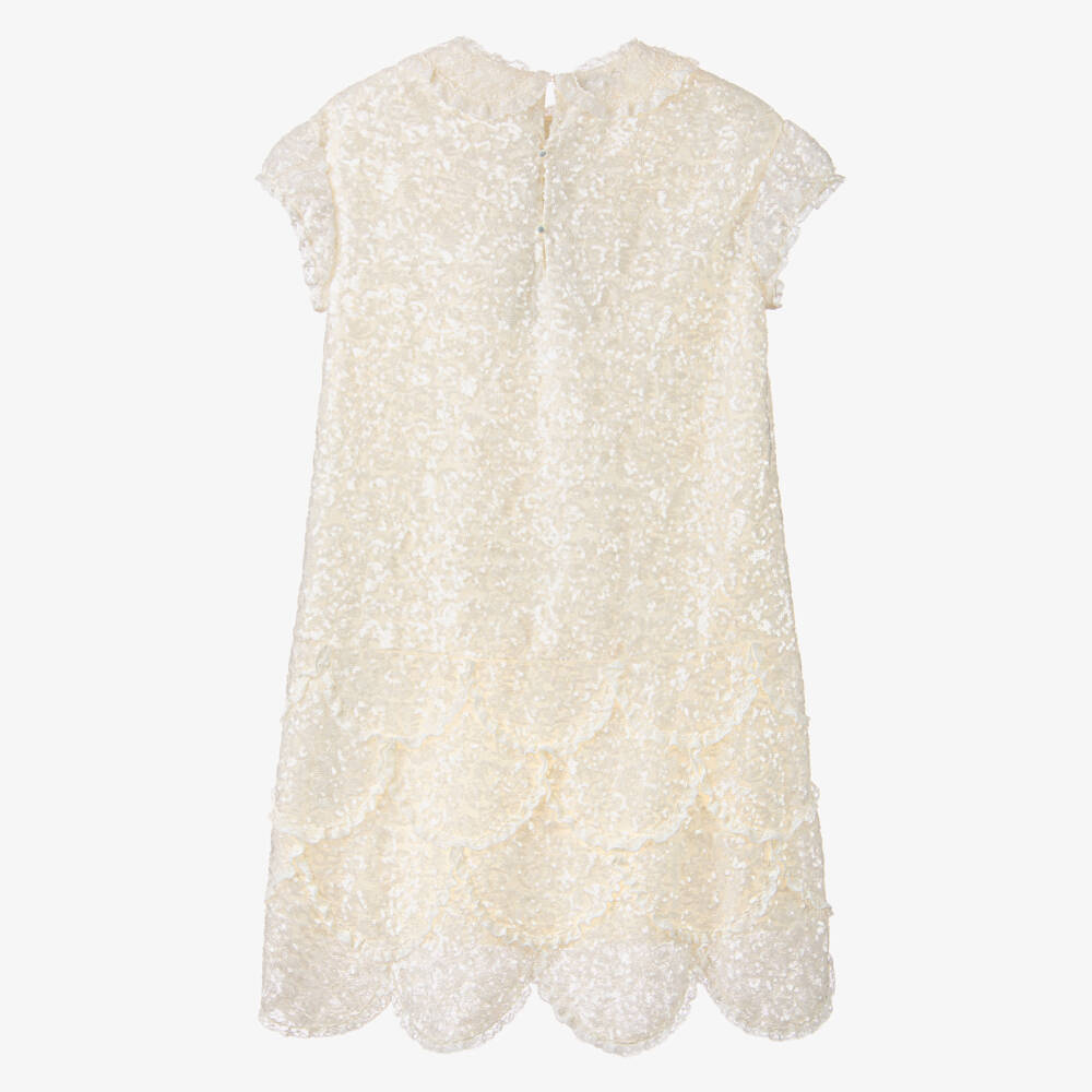 Gucci-Girls Ivory Embroidered Sequin Dress | Childrensalon