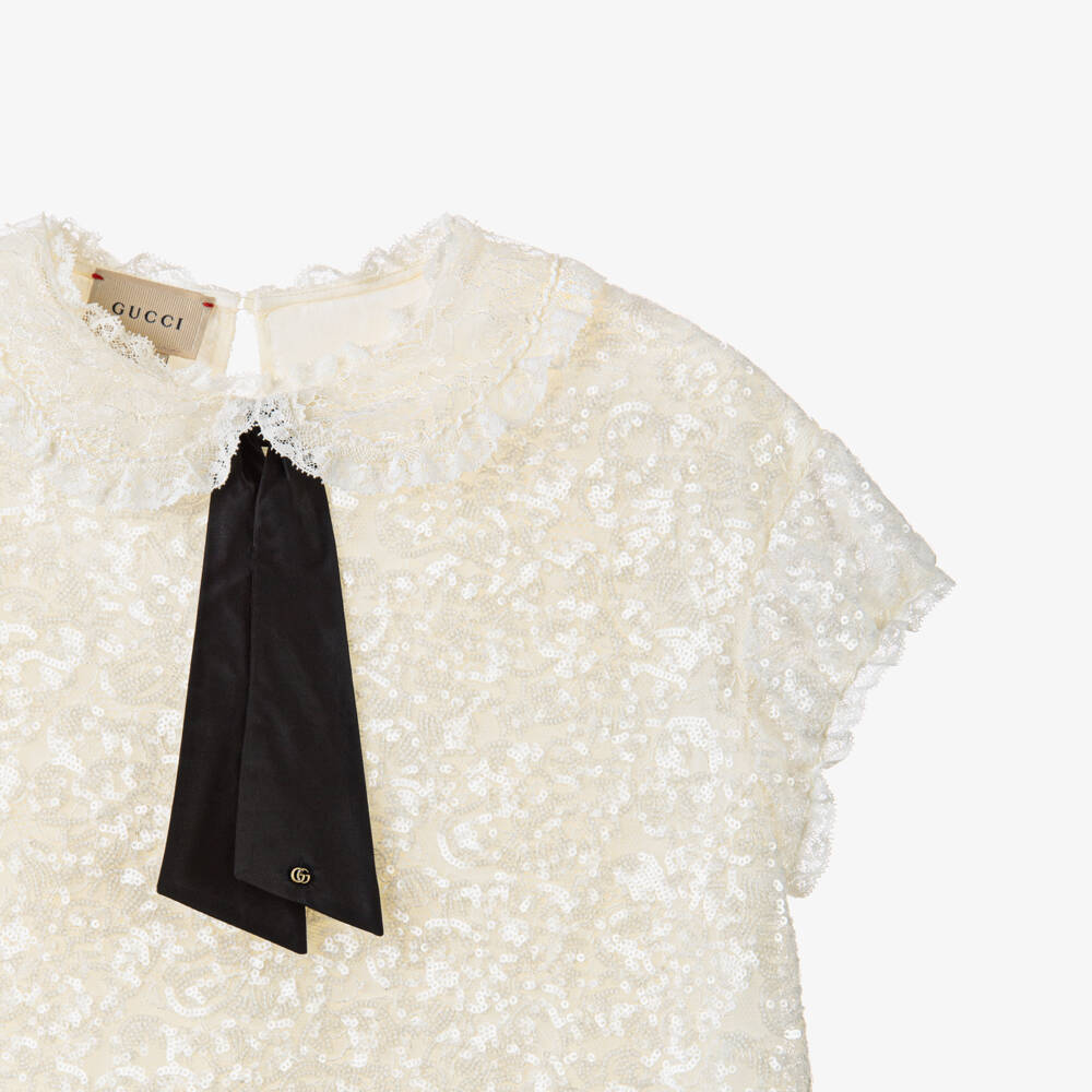 Gucci-Girls Ivory Embroidered Sequin Dress | Childrensalon