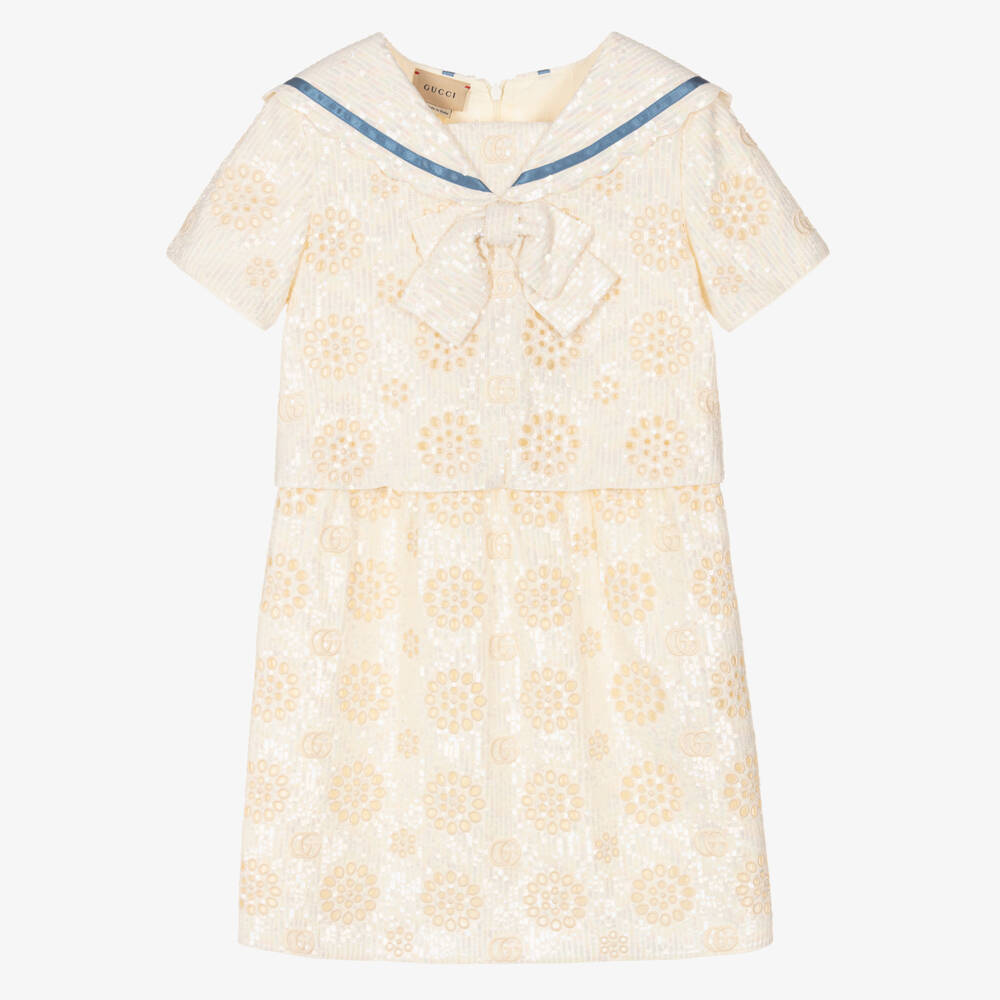 Gucci-فستان مزين بترتر لون عاجي | Childrensalon