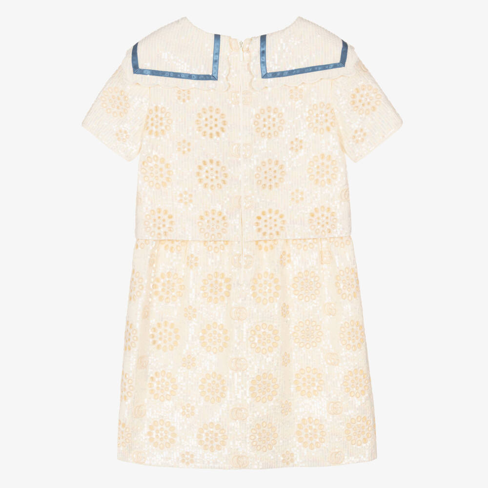 Gucci-Girls Ivory Sequin Double G Dress | Childrensalon