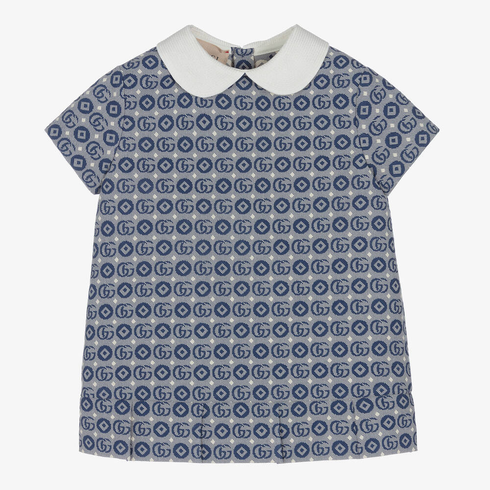 Gucci-فستان أطفال بناتي مزيج قطن لون كحلي | Childrensalon