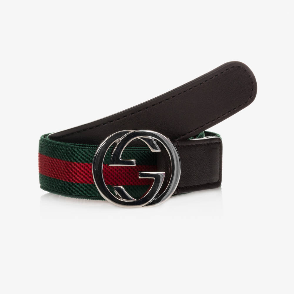 Gucci-حزام ويب لون أخضر وأحمر | Childrensalon