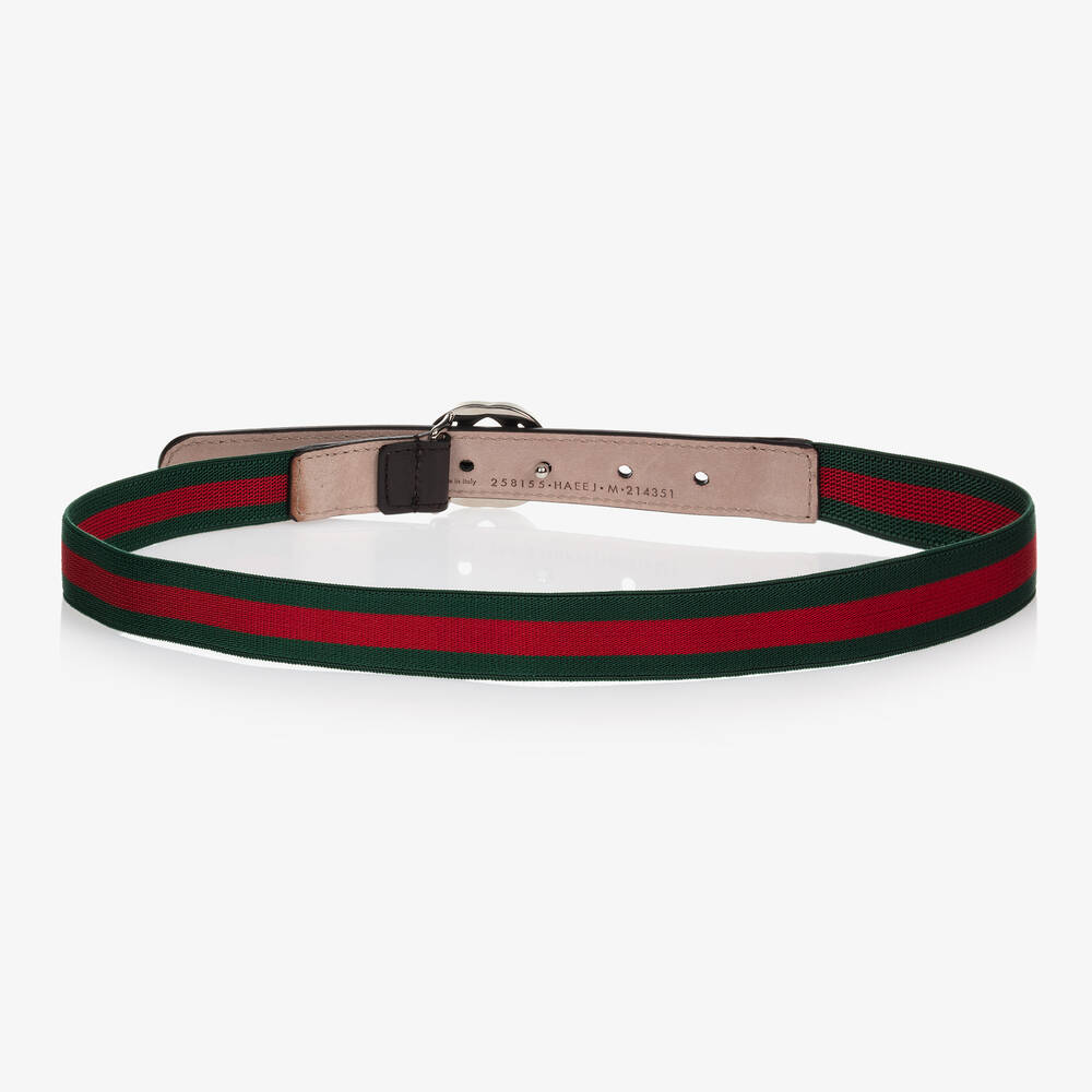 Gucci-Зелено-красный тканевый ремень с пряжкой GG | Childrensalon