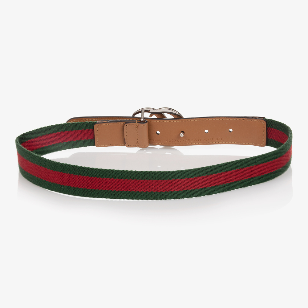 Gucci-Красно-синий ремень GG с фирменной полосой | Childrensalon