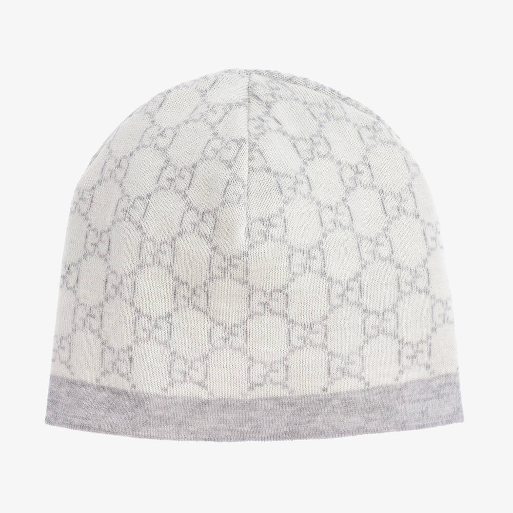 Gucci-Grey & Ivory Wool GG Baby Hat | Childrensalon