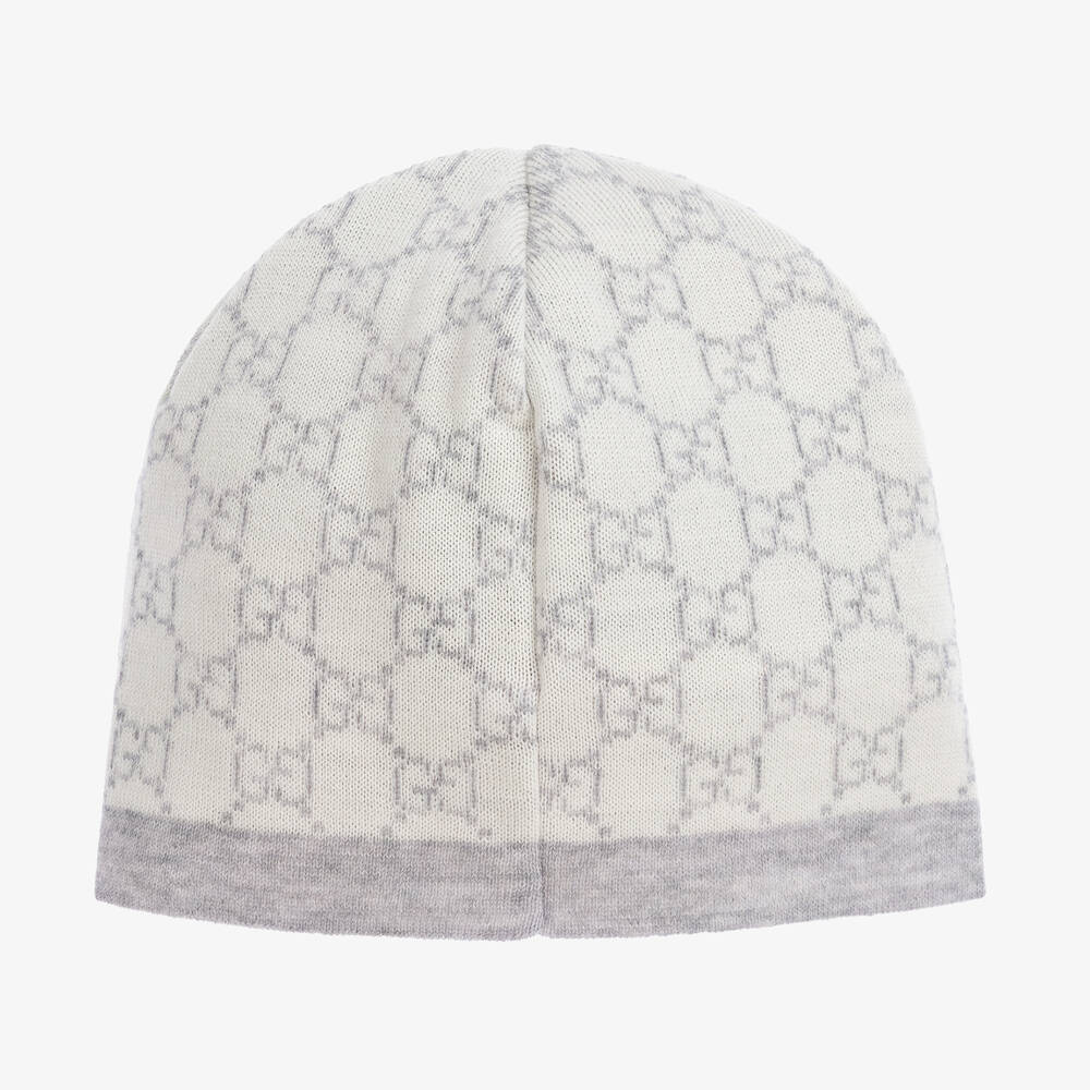 Gucci-Grey & Ivory Wool GG Baby Hat | Childrensalon