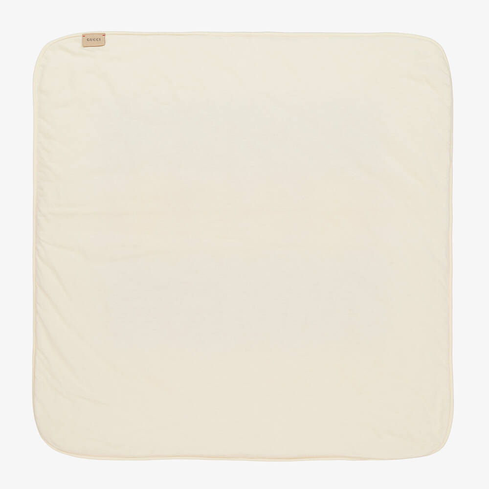 Gucci-Ivory & Blue Cotton Interlocking G Blanket (80cm) | Childrensalon