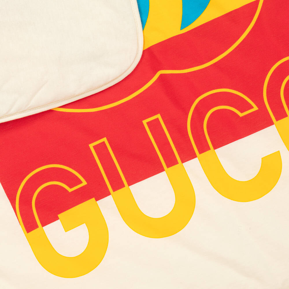 Gucci-بطانية قطن جيرسي لون عاجي وأحمر (80 سم) | Childrensalon