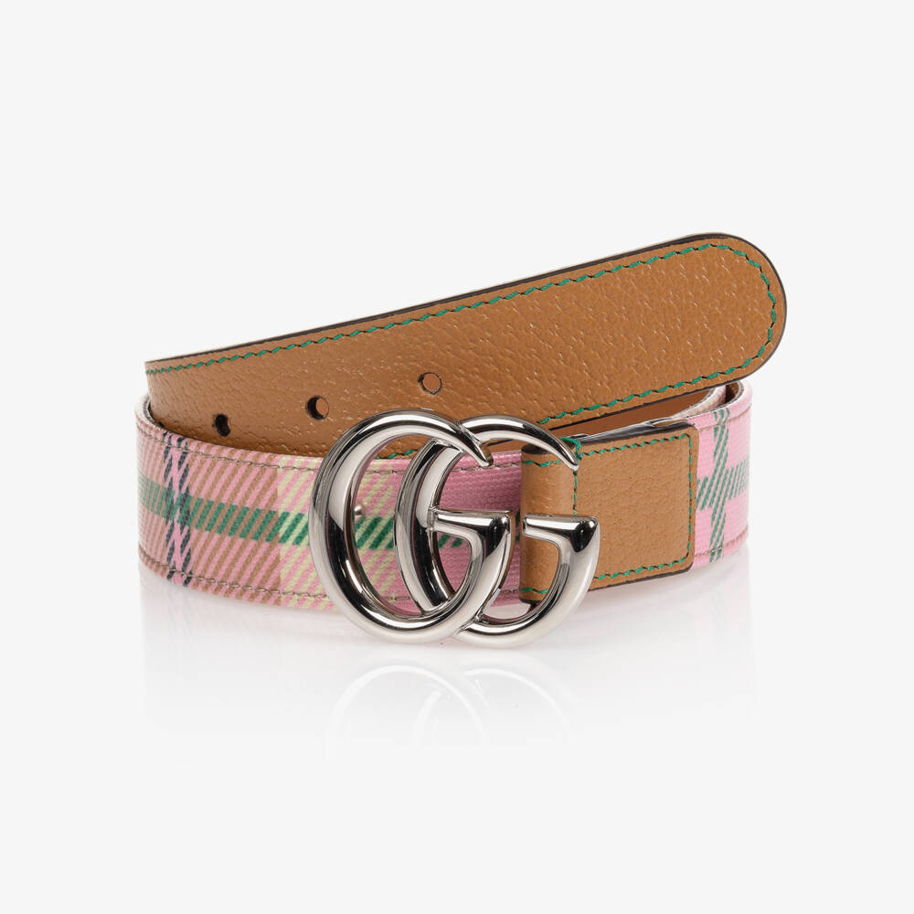 Gucci-حزام كانفاس وجلد لون زهري للبنات | Childrensalon