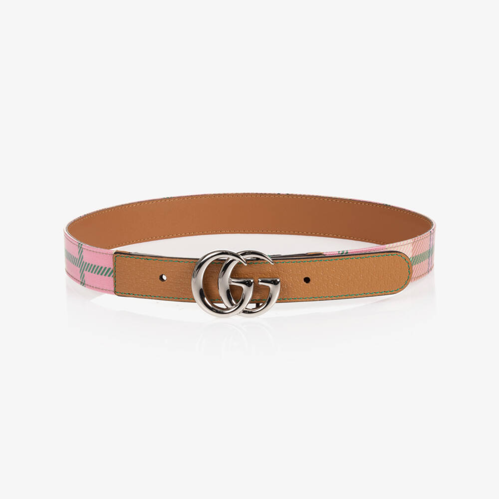 Gucci-Pink Check Double G Belt | Childrensalon