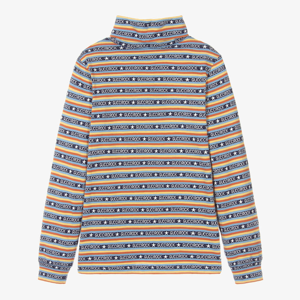 Gucci-توب بياقة عالية تينز ولادي قطن مقلم بطبعة ملونة | Childrensalon