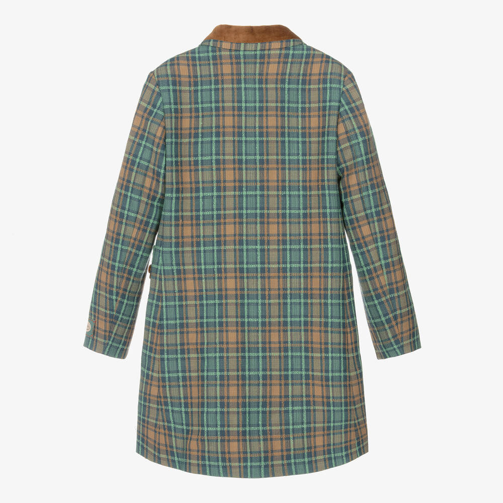 Gucci-Teen Girls Blue & Brown Wool Check Coat  | Childrensalon