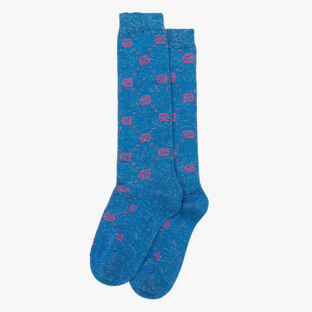 Gucci-جوارب تينز بناتي مزيج قطن لون أزرق غليتر | Childrensalon
