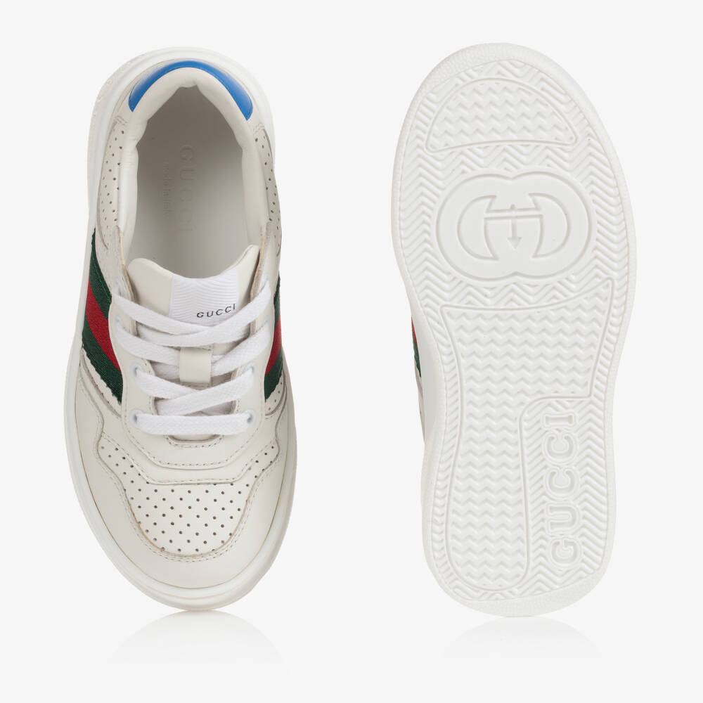 Gucci-White Leather & Interlocking G Logo Trainers | Childrensalon