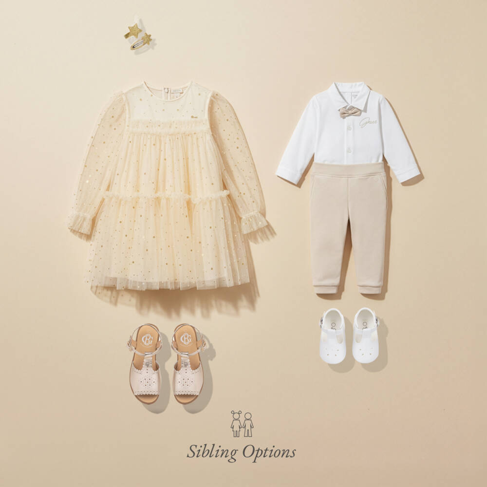 Guess-Baby Boys Beige Cotton Jersey Bow Tie Trouser Set | Childrensalon