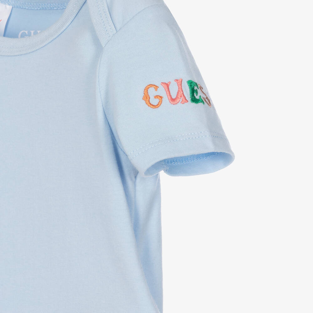 Guess-Baby Boys Blue Chambray Dungaree Shorts Set | Childrensalon