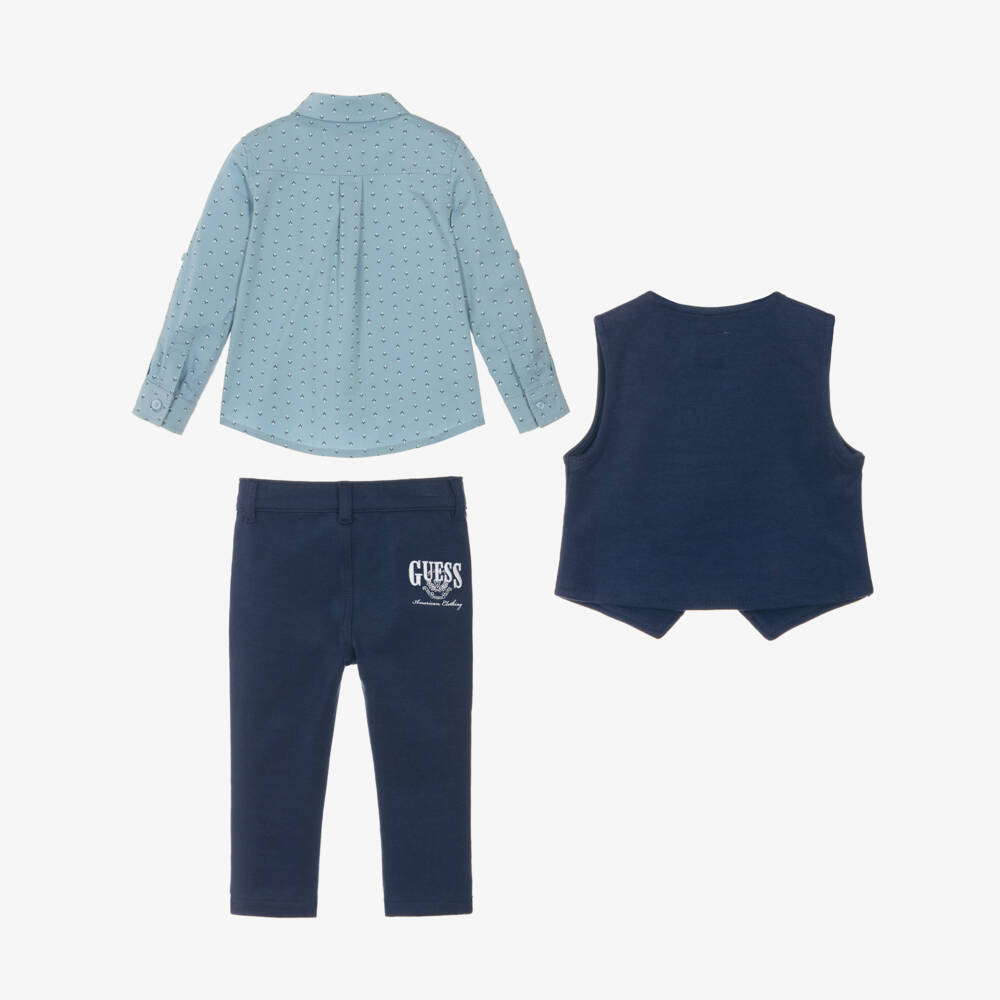 Guess-Baby Boys Blue Cotton Jersey Waistcoat Suit | Childrensalon