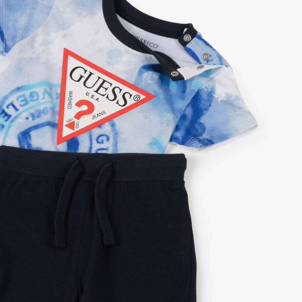 Guess-Baby Boys Blue Cotton Logo Stamp Shorts Set | Childrensalon
