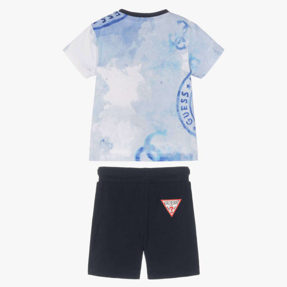 Guess-Baby Boys Blue Cotton Logo Stamp Shorts Set | Childrensalon